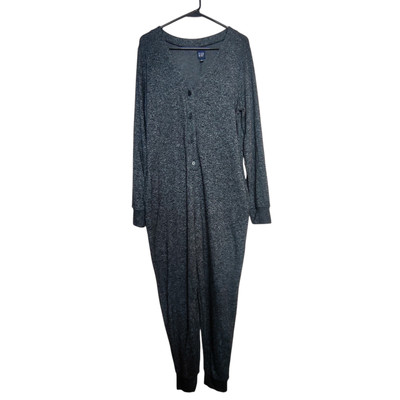 Gap Women's Long Sleeve V Neck One Piece Jumpsuit True Black Medium Cozy Pajamas