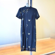 Black Yellow Flower Embroidered Qipao Dress - Chinese Traditional Cheongsam