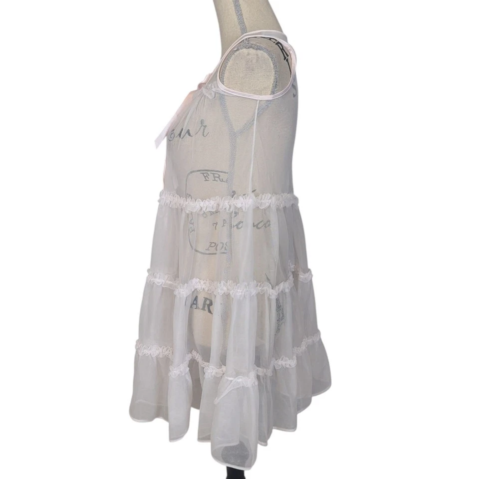 Vintage 60s Sheer Babydoll Ruffled Top by Lara Dare Pink Size Small - Image 3 of 4