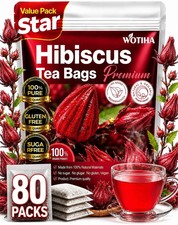 Premium 80 Hibiscus Flowers Tea Bags, 100% Na...
