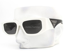 Prada Sunglasses Polished White on Black Silver Logo SPR 09Z-F 142-5S0 with Case