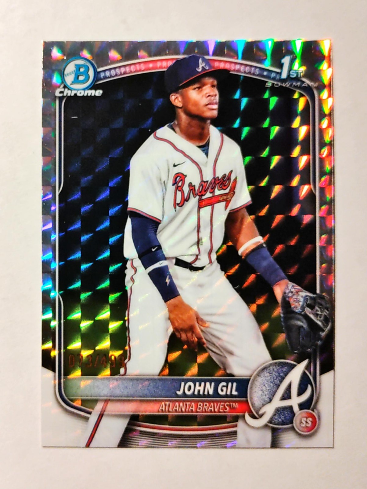 John Gil 2025 1st Bowman Chrome #BCP-172 Prospect Geometric REFRACTOR 073/499 i6
