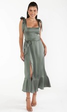 NWT Show Me Your MuMu Claire Midi Dress In Emerald Green Satin Size S