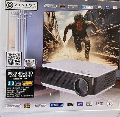 E VISION Laser Projector Smart TV 9000 4K-UHD,FULL HD 3D 32GB, SIZE: 70''-600''