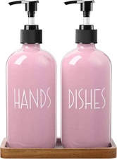 ALELION Dish Soap Dispenser for Kitchen - 16 OZ Glass Hand Pink 