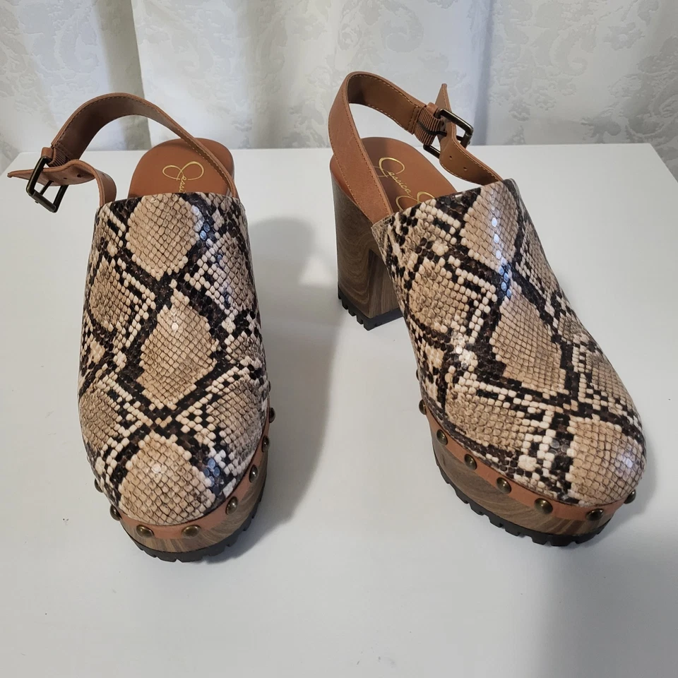  Sandalias Jessica Simpson Tiarah Tacones Bloque Zuecos Plataforma Piel de Serpiente Talla 9m  Foto 2 de 4