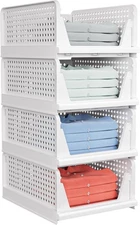 4 Pack Stackable Closet Storage Basket - Stackable Storage Bins, Multifunctional