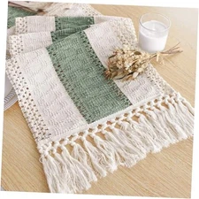  Sage Table Runner 72 Inches Long with Tassels Boho Macrame 12x72" Green