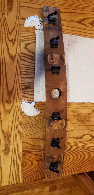 whiskey barrel stave Wood Wall Mounted Coat Rack Panel,  6 Hooks, Brown/Black
