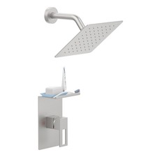 Shower faucet and storage rack kit, single nozzle, complete set of brushed nicke