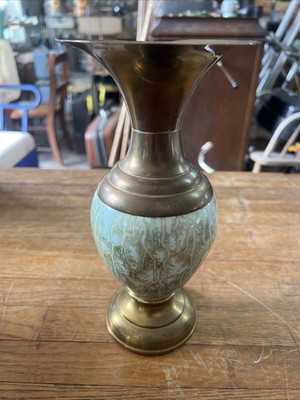 Vintage Delftware Brass & Crackle Glaze Ceramic Vase | 9.5''x5'' | Made In Holland