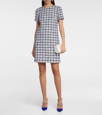 Carolina Herrera New Checked Shift Mini Dress In Lupine Blue Multi Sz 12 $1,690