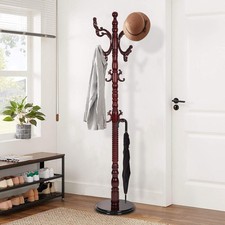 Wooden Coat Rack Freestanding, Vintage Coat Racks with Sturdy Round Base, Adj...