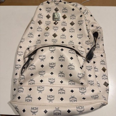 MCM White Logo Print Backpack - For Parts or Repair | eBay