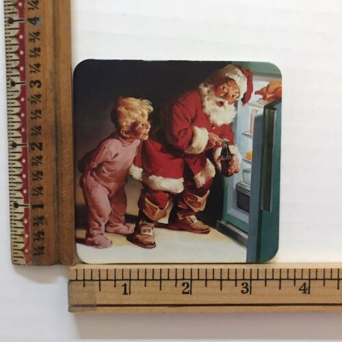 Vintage Set 4 Coca Cola Coasters Coke Holiday Santa Christmas Cork Backed Square - Picture 3 of 3