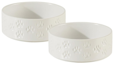 5.1'' Non-Slip Ceramic Dog Bowl Set for Puppy & Cats   Double White Dishes