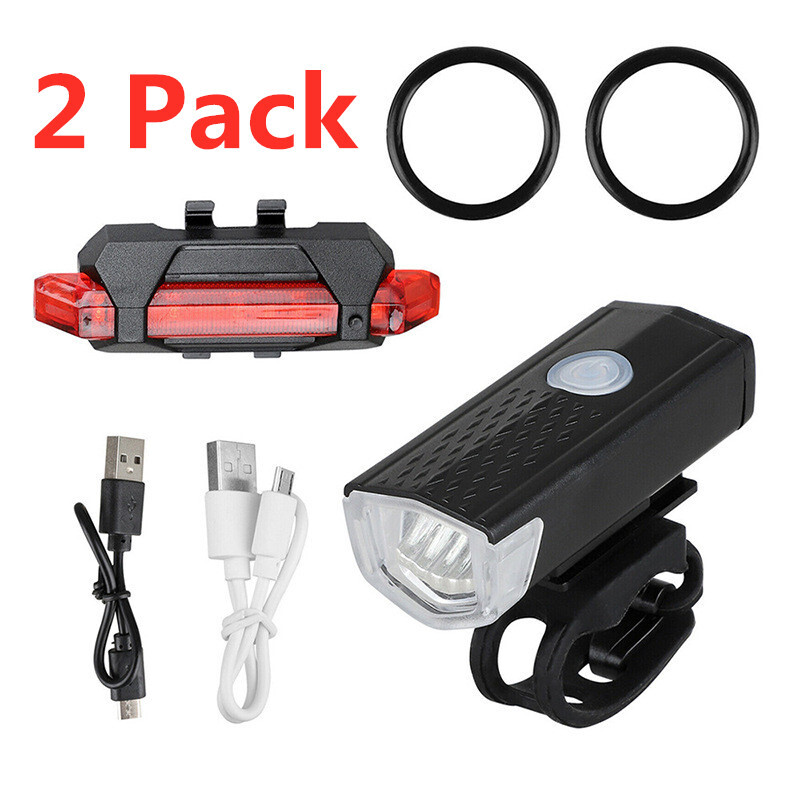 USB Rechargeable LED Bicycle Headlight Bike Front Rear Light Cycling Lamp Set