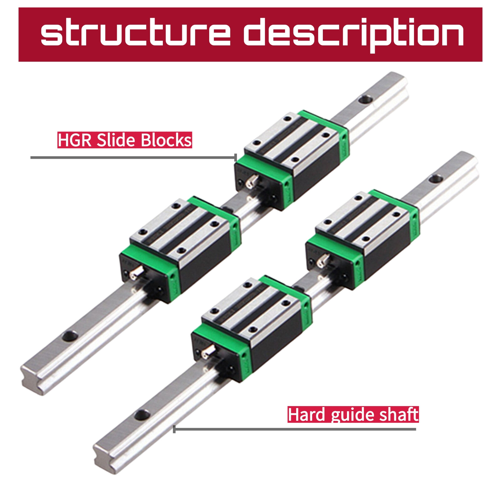 HGR15 HGR20 HGR25 2PCS Linear Rail Guide + 4PCS HGH15CA HGH20CA Block ...