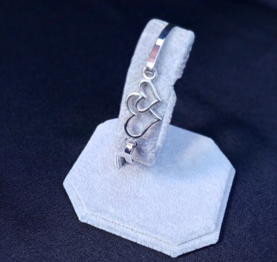 Double Heart 925 Solid Sterling Silver Cuff Bracelet