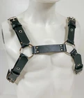 Black Cowhide Leather Bulldog Chest Harness 4 Buckle One Size Leather Pride