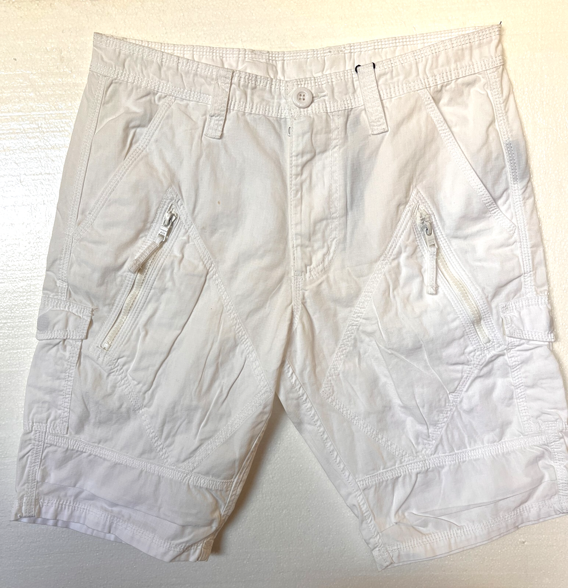 Armani Exchange AIX Men's Utility Zip Cargo Shorts, White Size 40
