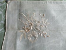 PORTUGAL EMBROIDERED HANDKERCHIEF IVORY COLOR MADEIRA COTTON NEW OLD STOCK