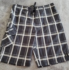 Hurley Board Shorts Men's Size 30 Black Plaid Surf Swim Hybrid Shorts