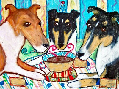 Smooth Collie Party Pop Art Print 4 x 6 Dog Collectible Signed