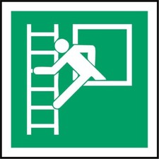 ISO Safety label Sign International Emergency window with escape ladder Symbol