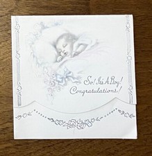 Vintage 1960s Congratulations Baby Greeting Card "It's a Boy" USED cute sleepin