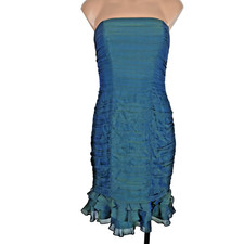 TADASHI COLLECTION 100 SILK Green Blue Mermaid DRESS 4 Sweetheart Ruffle Ruched