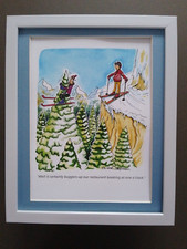 Oliver Preston Skiing ' Well, It Buggers Up Our Restaurant Booking' print FRAMED