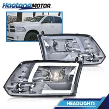 White LED Tube Projector Headlights Lamps Fit For 09-12 Dodge Ram 1500 2500 3500