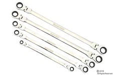 Double Box End Ratcheting Wrench Flex-Head Long 5 PC Set Metric 8mm - 19mm 