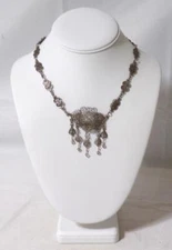 Victorian Silver Filigree Chatelaine Crystal Bead Wirework Necklace