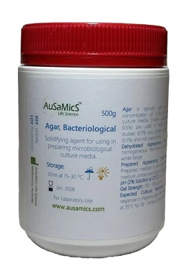 AUSAMICS LIFE SCIENCE Agar Agar Powder, 500G Solidifying Culture Media, Bacteria Fungi Yeast Plant