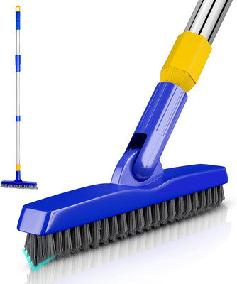 Grout Brush with Long Adjustable Handle, Swivel Scrub Brush, V-Shape Grout Line 