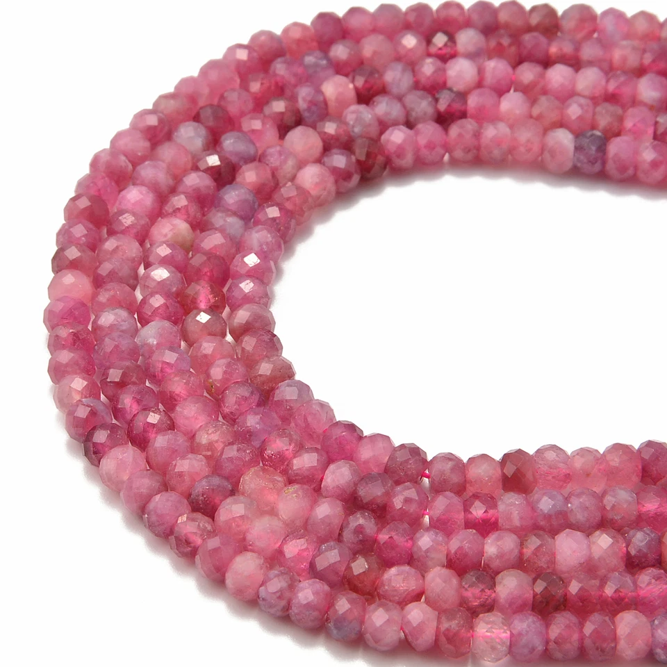 Natural Pink Tourmaline Faceted Rondelle Beads 2x3mm 3x4mm 3x5mm 15.5" Strand - Image 2 of 2