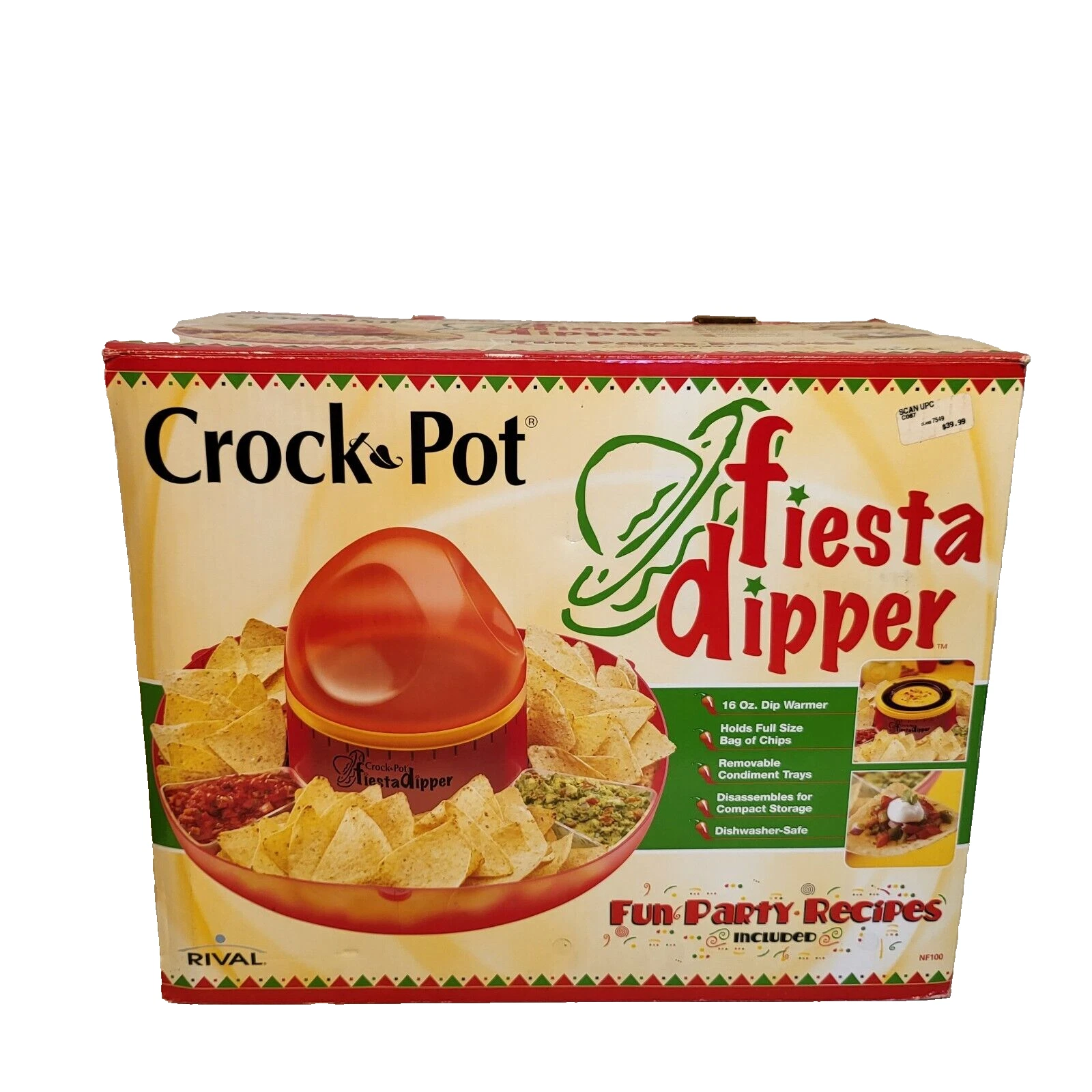 Rival Crock Pot Fiesta Dipper NF100 2006 Warmer sombrero party tray Salsa Chips