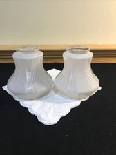 Art Deco Embossed White Frosted Glass 2 1/4" Fitter Lamp Light Shade Set 2 Pair