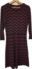 Nine West Sweater Dress Women's Size S Navy And Red Chevron A Line