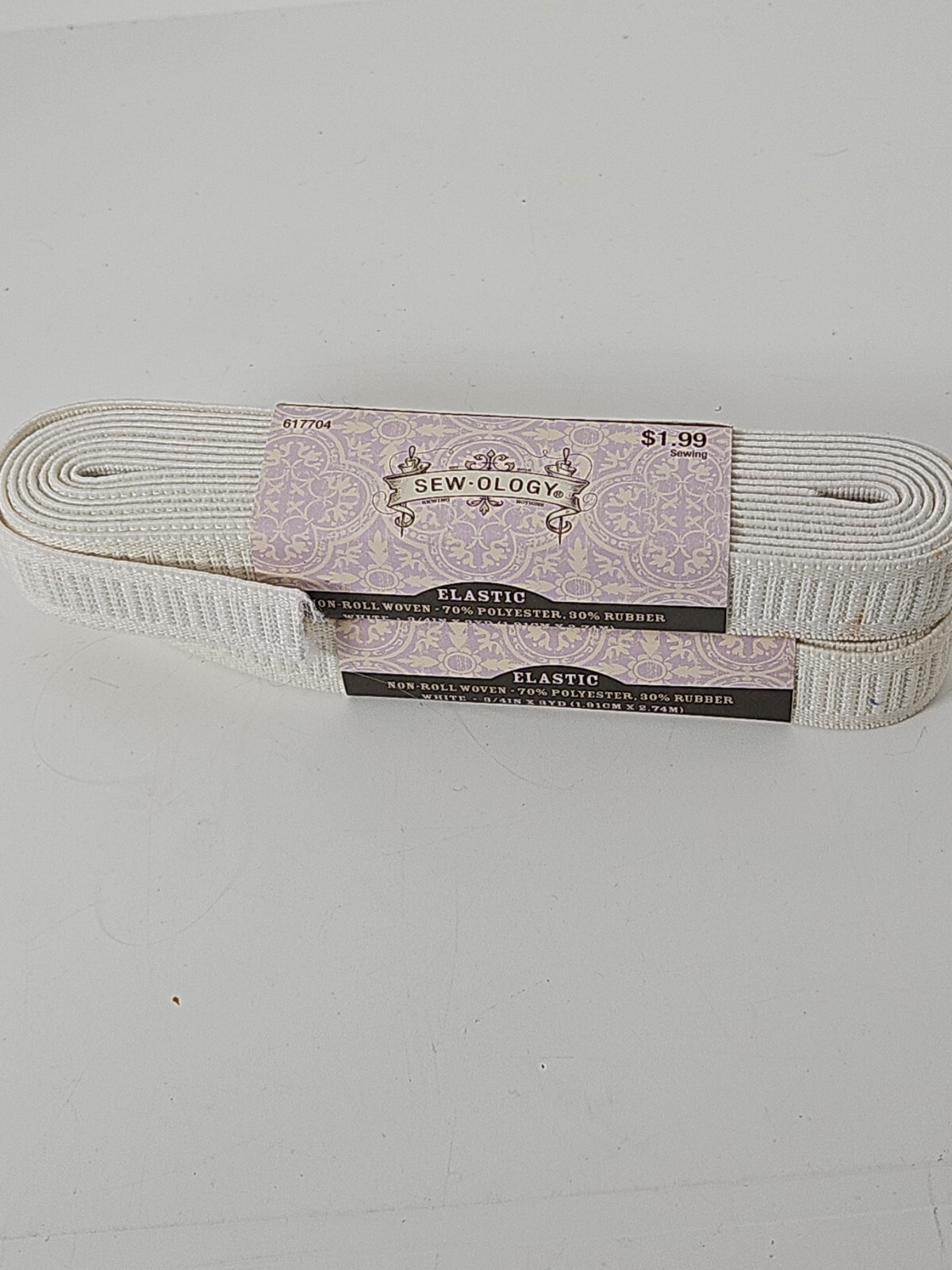 NIP Sewology White Elastic Non  Roll Woven 70 % Polyester 30% Rubber 1.4-1.7 ft