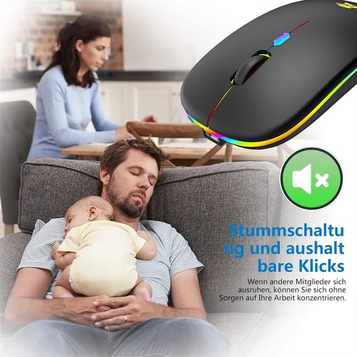Funk Maus Büro Kabellos Wireless Mouse Für PC Laptop Schwarz Grau Silber USB DE - Bild 6 von 14