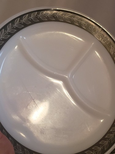 Vintage Pyrex Grecian Gray Laurel Leaf 9.5" Divided Plates Restaurant Ware 4 pc - Picture 3 of 5