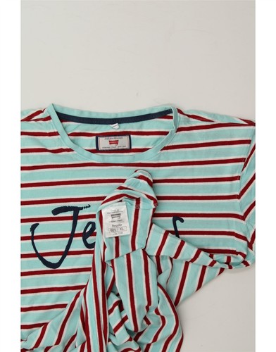 CARRERA Mens VERONA Graphic T-Shirt Top XL Turquoise Striped Cotton IU08 - Picture 3 of 3