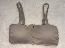 Aerie Bikini Top Bathing Suit Swim Bandeau Tan Snap Front Ribbed Padded Medium M