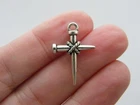 BULK 50 Cross nail rope charms antique silver tone C74