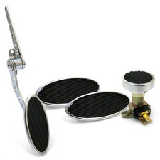Chromed Firewall Mount Gas Pedal, 2 Lg Oval Brake/Clutch Pedals  Dimmer Pad