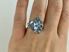 925 Sterling Silver Blue Spinel Ring Size 8
