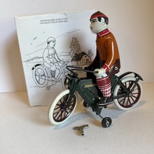 Vintage MS374 Tin Toy Wind Up Rider on Bicycle Colorful Functional New